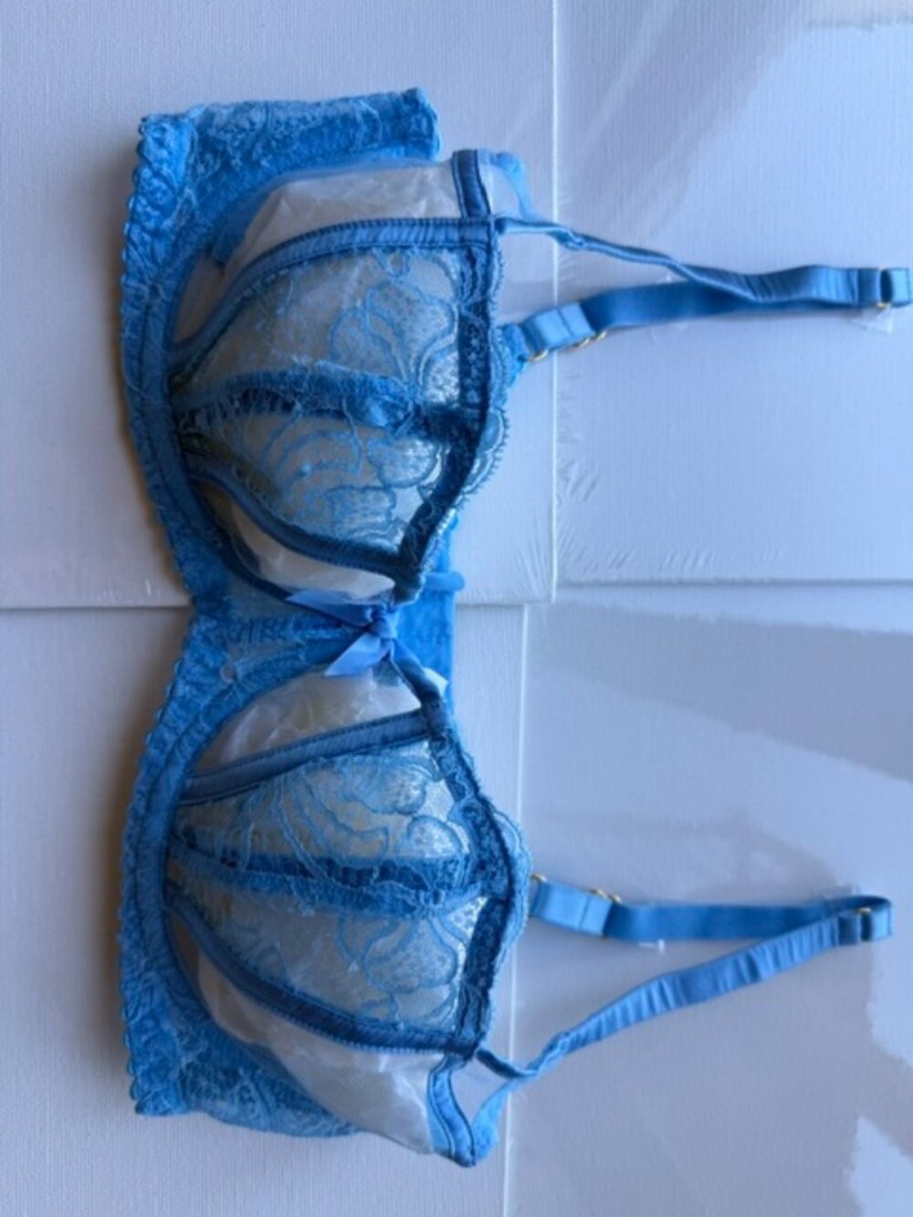 Agent Provocateur Rozlyn Blue Lace Balconette Bra 34D Sheer Tulle Luxury